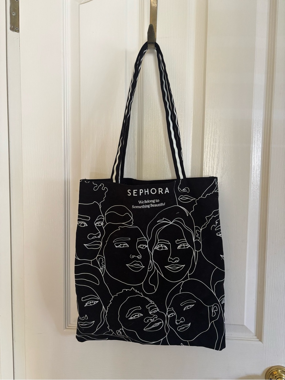 Sephora Black Canvas Tote with White Line-Face Graphic